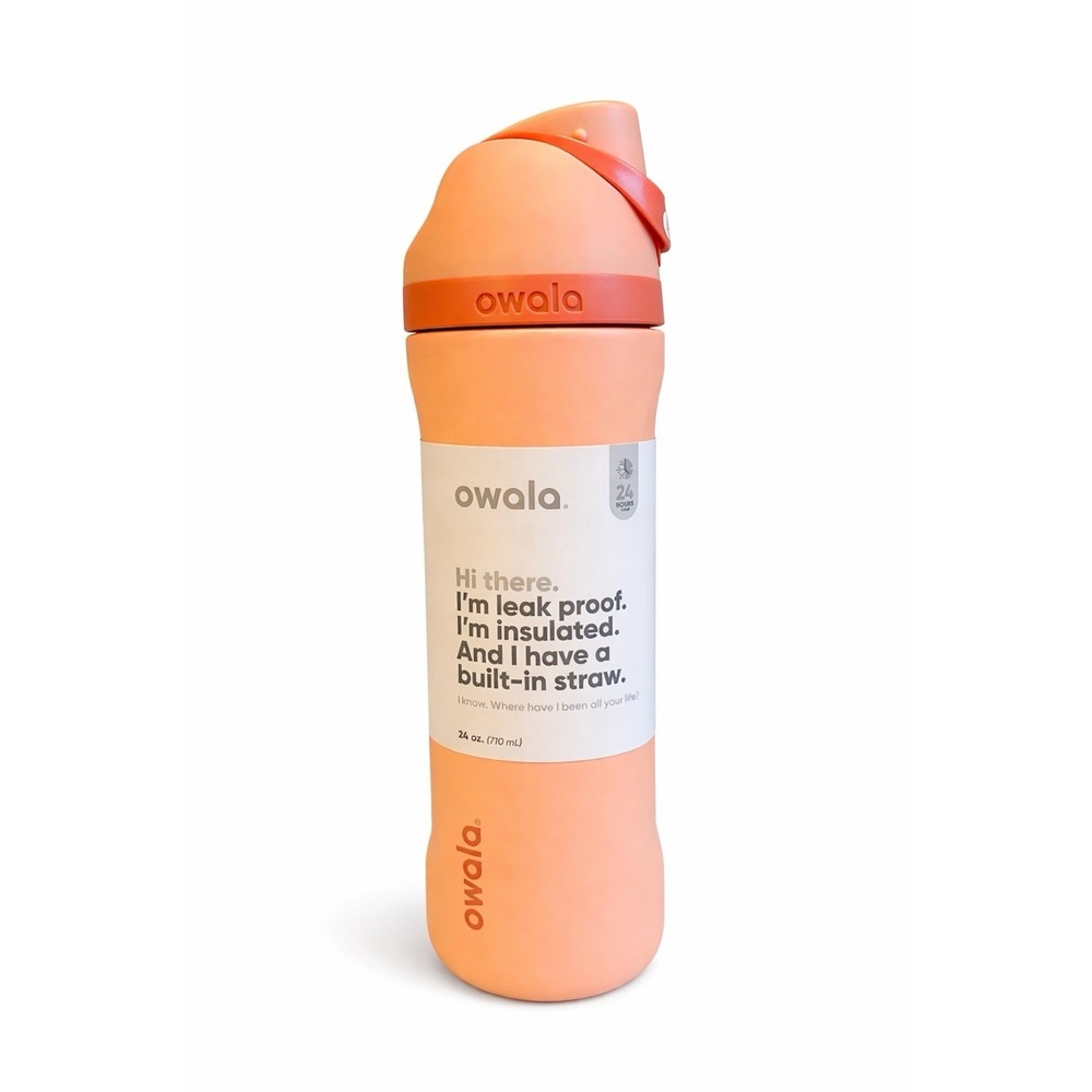 Owala FreeSip 24‎ oz Stainless Steel Water Bottle Peach of Mind New w/ Label